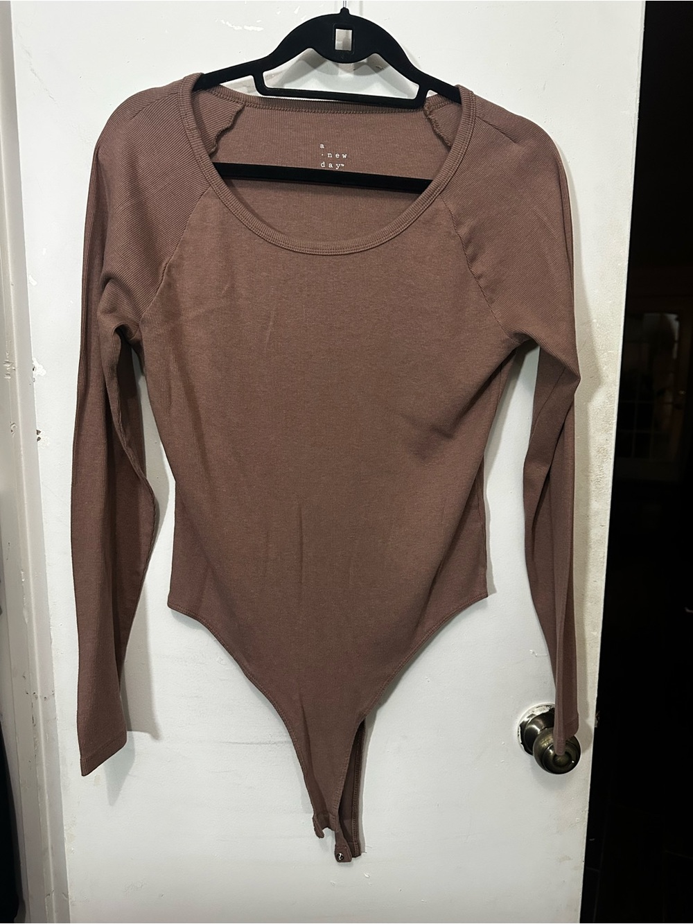 a new day Brown Long-Sleeve Ribbed Scoop-Neck Bodysuit